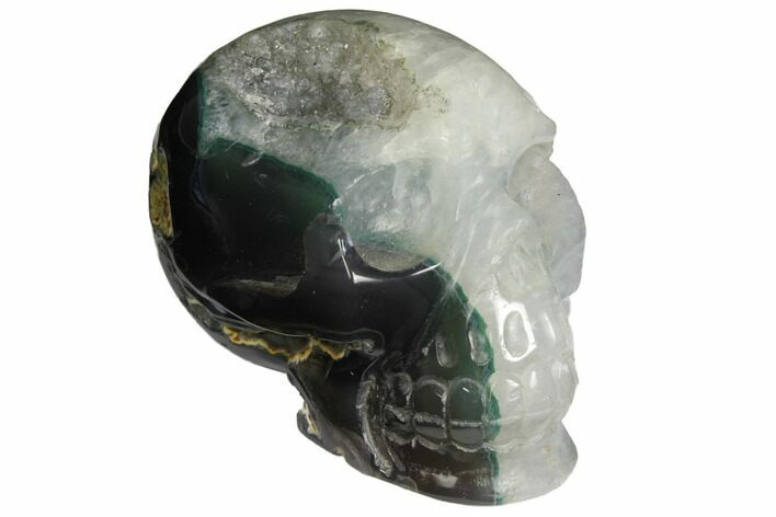 Polished Agate Skull with Quartz Crystal Pocket #148094